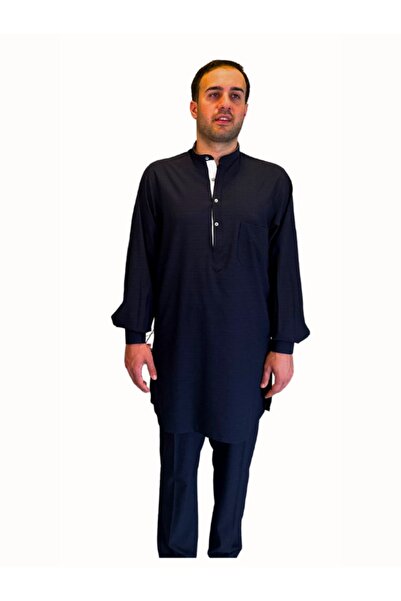 Beratnur Men's Hajj and Umrah Clothing Double Layer Top and Bottom Afghan Suit - Navy Blue