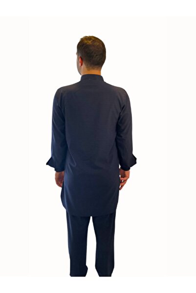 Beratnur Men's Hajj and Umrah Clothing Double Layer Top and Bottom Afghan Suit - Navy Blue