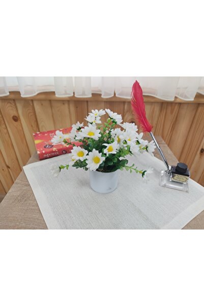 Cennet Home Kır Papatyası Doğal Görünümlü Yapay Çiçek Beyaz Plastik Saksıda