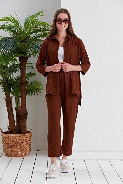 alenmoda Set cămașă Seersucker pentru femei