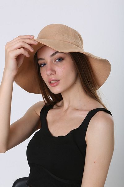 MARBERRY Camel Lux Cotton Wide Bucket Women's Hat