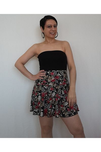 Mertcan Butik Red Floral Patterned Mini Flared Skirt