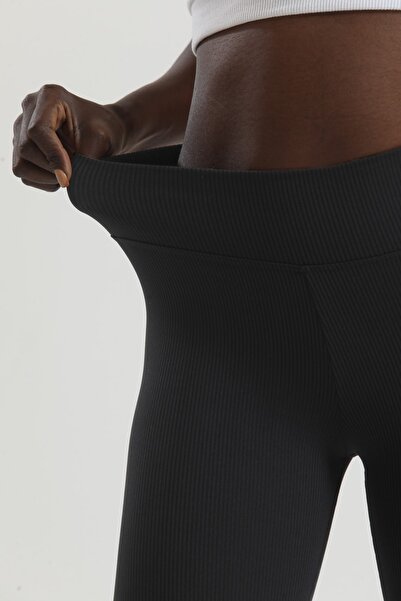 VOSSAX سروال نسائي محبوك أسود مضلع عالي الخصر