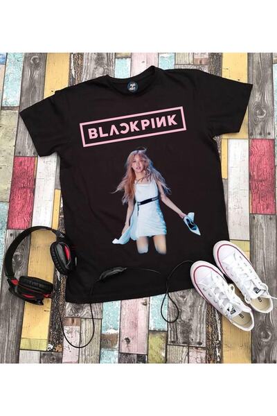 RYO FASHİON Blackpink Group Anime Printed Short Sleeve Unisex Black Kids T-Shirt