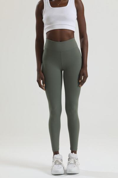 VOSSAX Women's Khaki Ribbed High Waist Recovery Interlock Knitted Leggings