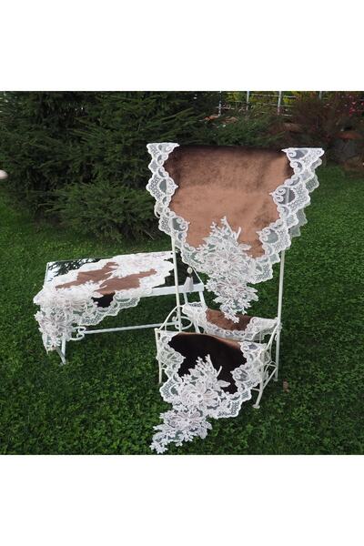 Finezza Set de living maro din catifea cu aplicații și dantelă Beste, 5 piese - 476