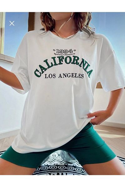 Josette Μπλουζάκι Unisex White California Los Angeles με στάμπα με λαιμόκοψη Oversize