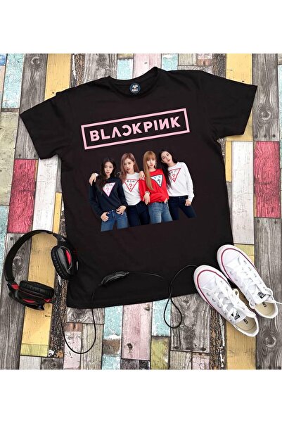 RYO FASHİON Blackpink Group Anime Printed Short Sleeve Unisex Black Kids T-Shirt