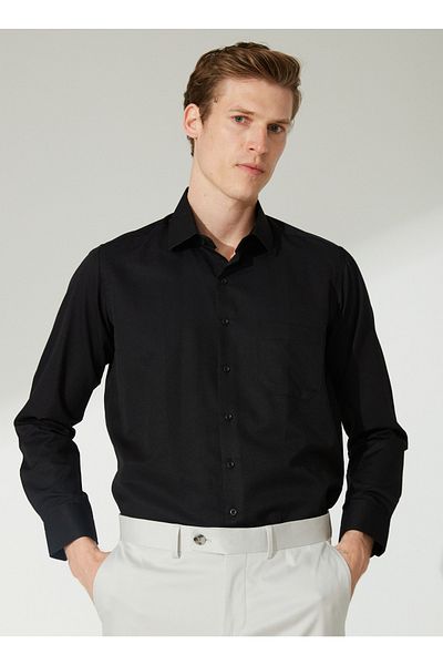 SÜVARİ Ανδρικό πουκάμισο Regular Fit Classic Collar Dobby Black Gm2025000266