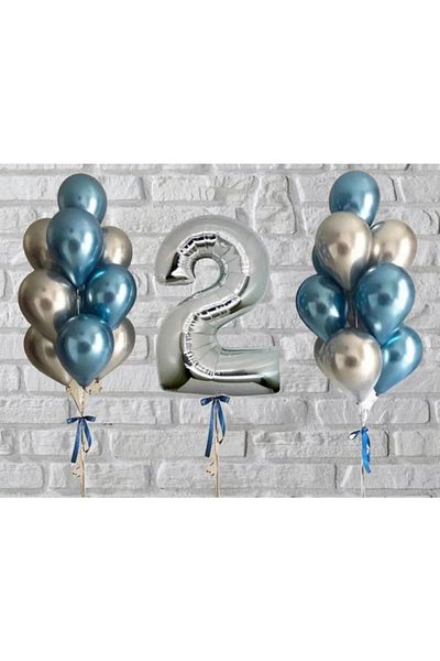 SURPRISE PARTY STORE 2 Year Old Silver Balloon and Chrome Balloon Set