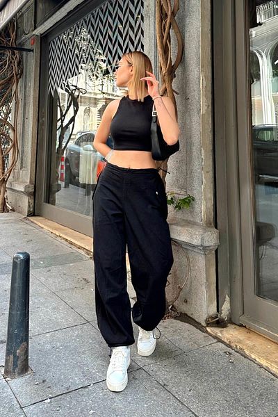 Swist Black Linia Women's Parachute Trousers with Elastic Waist Pocket