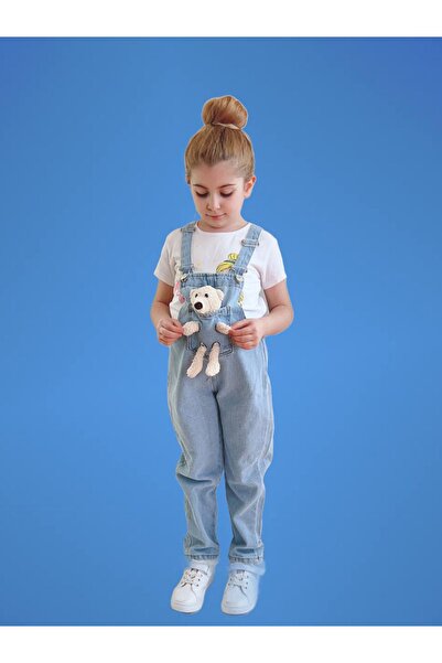 Runkli Adams Ayıcıklı Çocuk Kot Tulum 2-8 Yaş