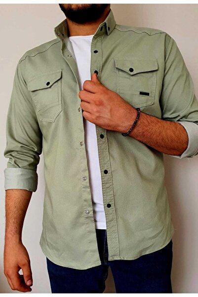 greenhills Yxc Slim Fit Чоловіча джинсова сорочка Водонепроникна зелена 00060