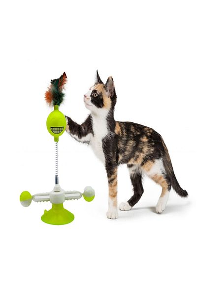 TİNEKE Rotating Pilgrim Sleeping Cat Toy with Suction Cup 1 Piece Lemon Yellow