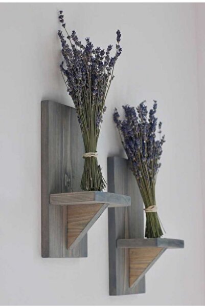 Efem Dekor Ahşap Aplik Mumluk Duvar Dekor Aplik 2'li Set Küçük Saksılık