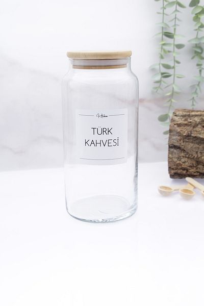 zezedesing Glass Turkish Coffee Storage Jar with Bamboo Lid 1300ml