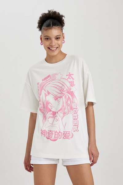 DeFacto Coool Oversize Fit Printed Short Sleeve 100% Cotton T-shirt A8362ax23sm