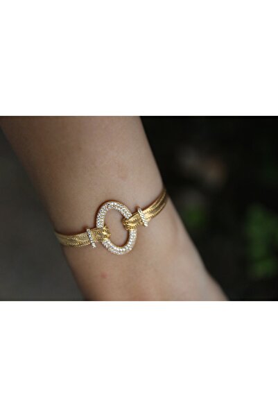 Altuntaş Gold&Silver Taşlı Oval Model Trabzon Hasır Bilekliği- Gümüş Üzeri Al...