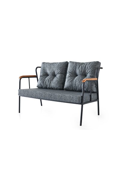 Viento Mobilya Gökçe Gri Kumaş Siyah Iskeletli Bahçe Seti Balkon Seti Çay Seti(orta Sehpa Dahildir)