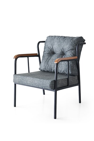 Viento Mobilya Gökçe Gri Kumaş Siyah Iskeletli Bahçe Seti Balkon Seti Çay Seti(orta Sehpa Dahildir)