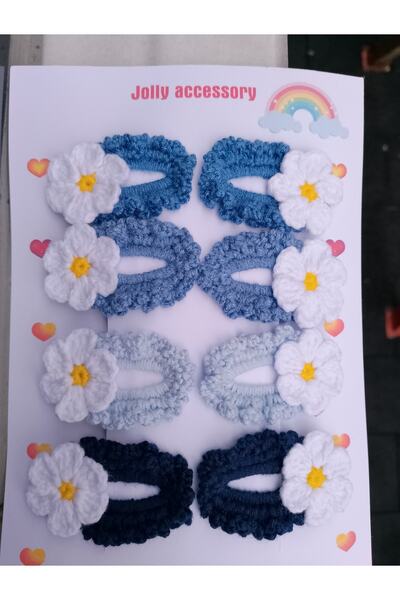 Jolly accesory Çok Renkli 8'li Anne Ve Çocuk Örgü Toka Seti