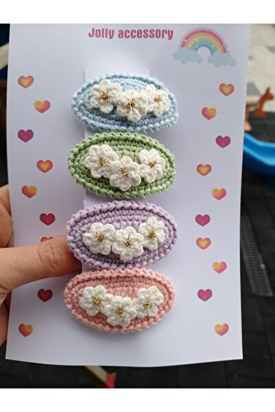 Jolly accesory Çok Renkli 4'lü Anne Ve Çocuk Örgü Toka Seti
