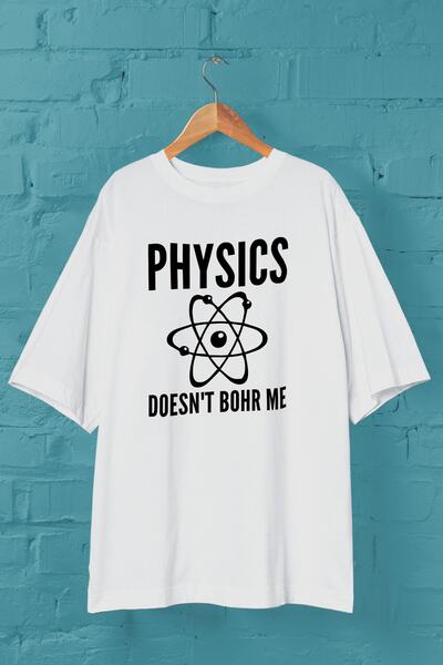 MAYMUUN DESIGN Tricou oversize alb unisex - Model Atom de fizică imprimat