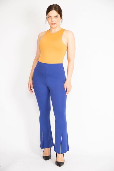 Şans Γυναικεία Saks Plus Size Leg Zipper Λεπτομερή κολάν αποκατάστασης 65n36364