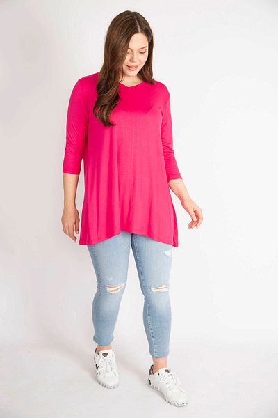 Şans Women's Fujya Large Size V-Neck Capri Sleeve Tunic 65n36342