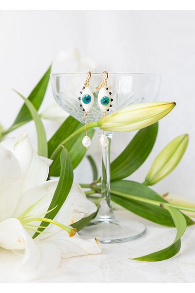 CHARMLUCKY Murano Eye Dangle Pearl Earrings