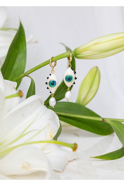 CHARMLUCKY Murano Eye Pearl Earrings