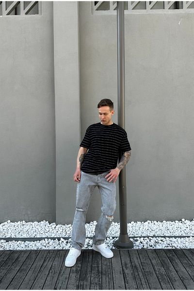corfixman Baggy Fit Ripped Gray Trousers