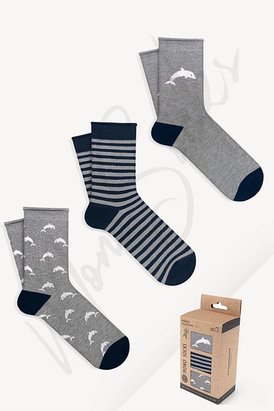 Mono Socks 3 Συσκευασία ελαστικές κάλτσες μπαμπού με σχέδιο δελφινιού