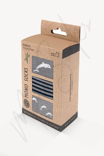 Mono Socks 3 Συσκευασία ελαστικές κάλτσες μπαμπού με σχέδιο δελφινιού