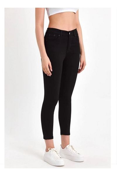 bee Blugi negri skinny din lycra cu talie înaltă pantaloni din denim extra elastici