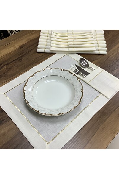 OYA home Gold Piko Dikişli Amerikan Servis(8) & Kaşıklık(8) & Runner(1) Set- ...