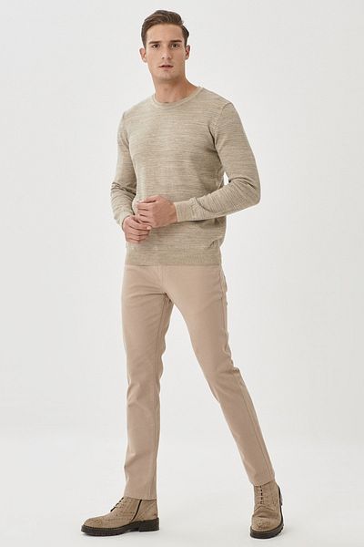 AC&Co / Altınyıldız Classics Pánské béžové Slim Fit Slim Fit bavlněné pružné chino kalhoty