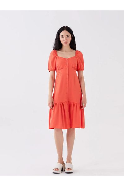 LC Waikiki Women's Dress - Heart Collar, Straight Cut, Short Sleeve