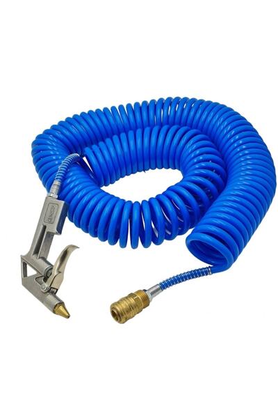 KOLDOOR Kompresör Spiral Hava Hortumu 15 Mt Asturo Hava Hortum Tabancası Kısa 1/2 Hava Jakı 3 Lü Set