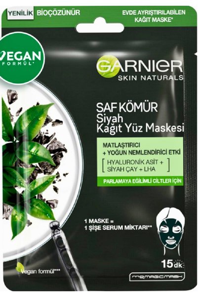Garnier Saf Kömür Siyah Kağıt Yüz Maskesi Matlaştırıcı + Yoğun Nemlendirici