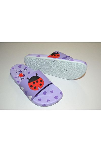 GEZER Papuci de damă Buburuza anti-alunecare de culoare liliac cu talpă PVC Love Written