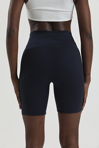 VOSSAX Women's Navy Blue Ribbed High Waist Recovery Short Shorts Knitted Leggings