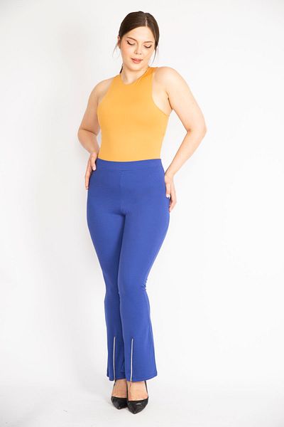 Şans Γυναικεία Saks Plus Size Leg Zipper Λεπτομερή κολάν αποκατάστασης 65n36364