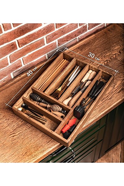 Esci Design حامل ملاعق خشبي - منظم للدرج - منظم ملاعق وشوك وسكاكين خشبية