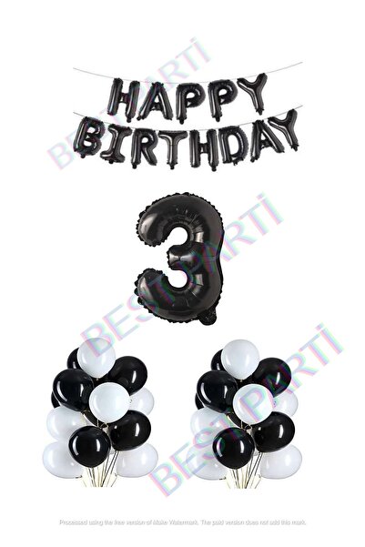 BEST PARTİ DOĞUM GÜNÜ PARTİ SÜSLERİ Happy Bırthday Siyah Renk Folyo Balon Lat...