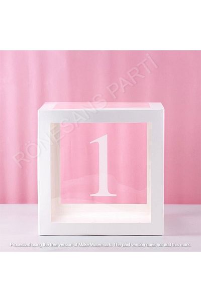 RÖNESANS PARTİ White Transparent Balloon Box 1 Number 25X25 cm