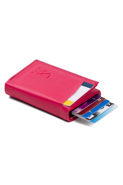 AVCA Women's Vegan Leather Black Cash Money Compartment Sliding Mechanism Wallet Card Holder