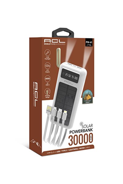 bidünya iletişim 30000 solar Acl Led Fenerli Powerbank