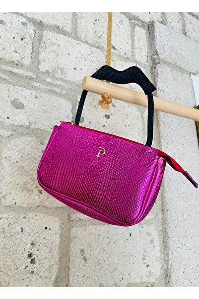 PARTE Yılan Derisi Pembe Portföy & Clutch Çanta