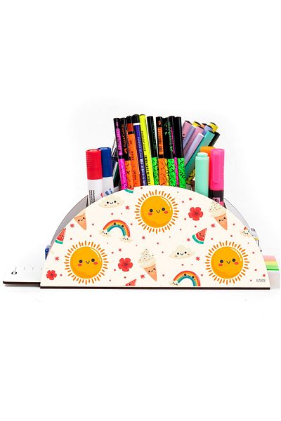 kutuTR Wooden Vip Rainbow Series Ruled Desktop Pen Holder Organizer for Kids Assembled Boxed
